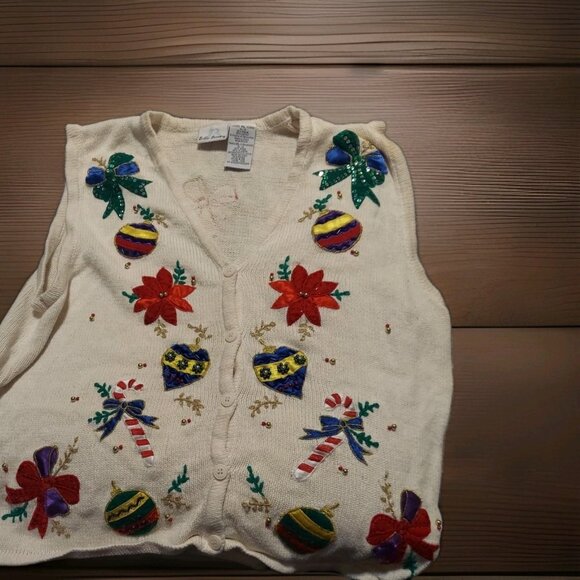 Bobbie Brooks Sweaters - Vintage Bobbie‎ Brooks Ugly Christmas Sweater Vest Womens XL Beaded Embroidered